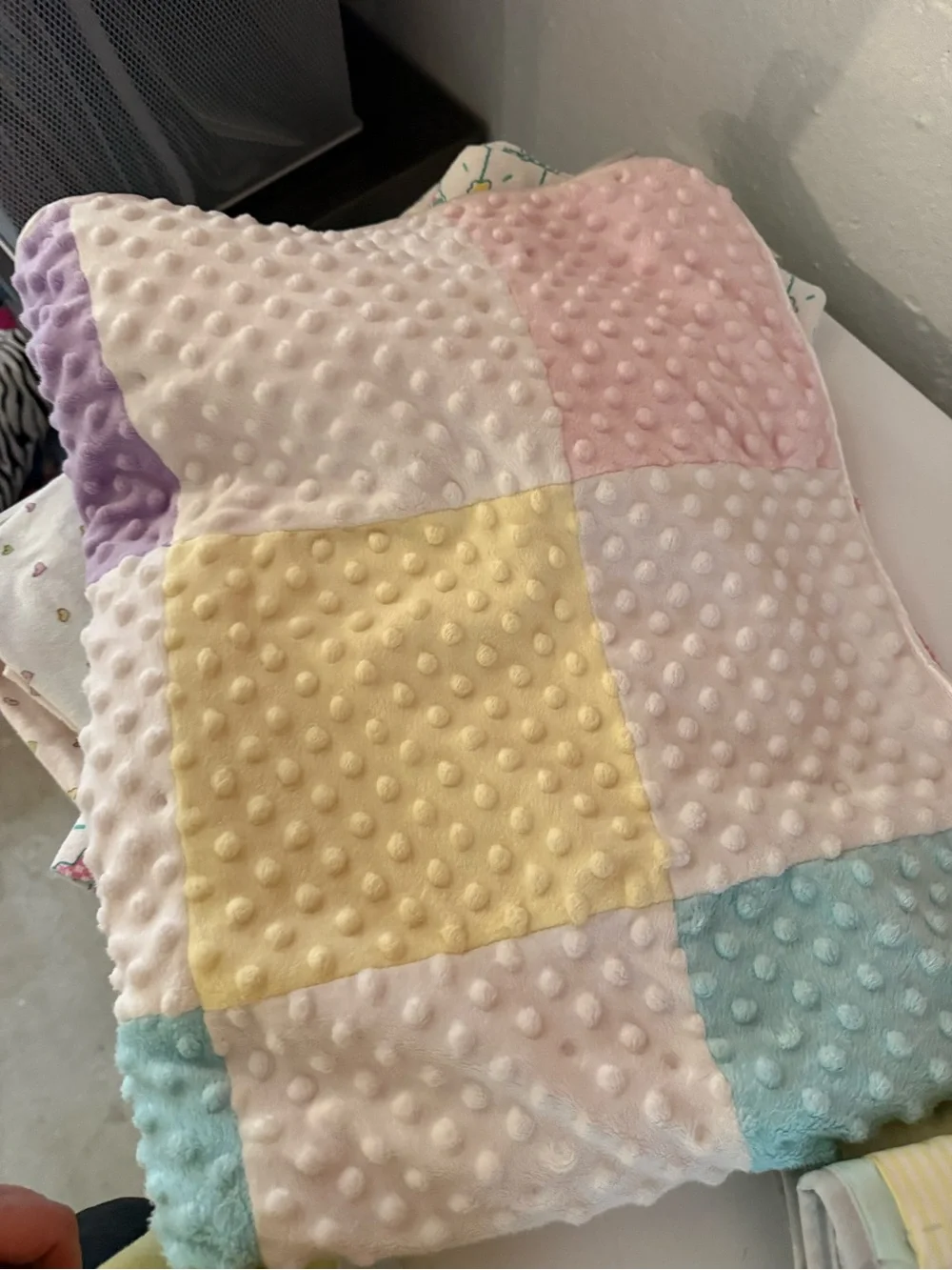 Soft Pastel Patchwork Baby Blanket - White, Pink, Yellow, Blue, Purple